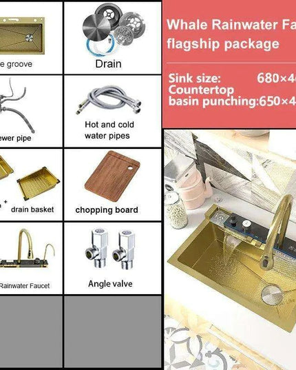 Sophisticated Golden Stainless Steel Kitchen Sink with Generous Embossed Basin - Contemporary Design & High Efficiency