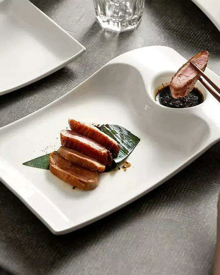 Sophisticated Duck-Embellished Ceramic Platter and Dipping Bowl Set for Stylish Entertaining