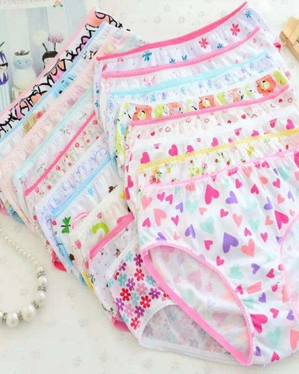 Charming 12-Pack Girls' Cotton Briefs, Soft Triangle Underwear for Ages 2-12