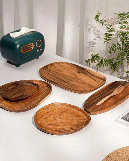 Rustic Irregular Oval Wooden Serving Platters for Sushi, Fruits, and Bread - Distinctive Decorative Dinner Plates for Home