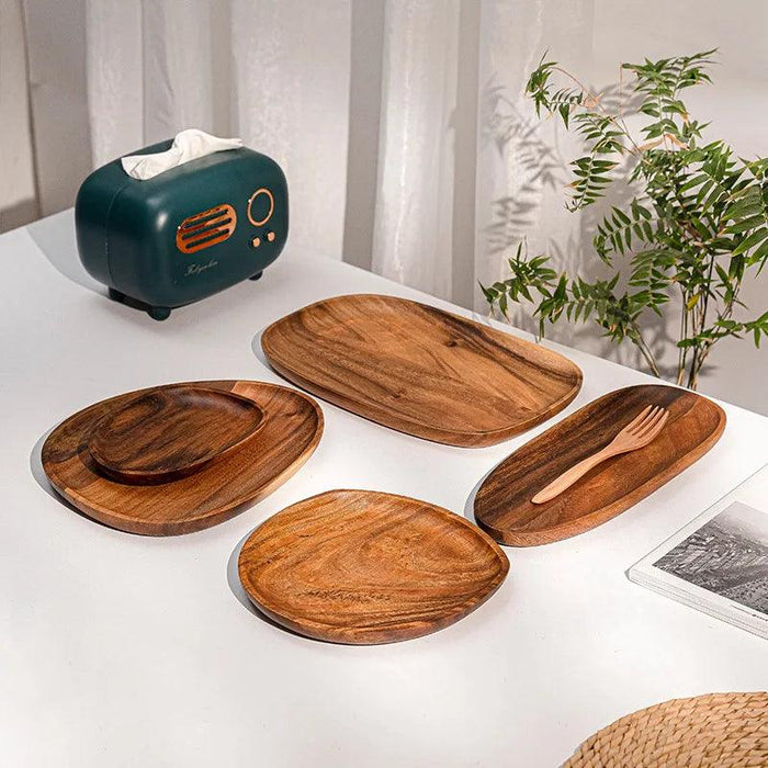 Rustic Irregular Oval Wooden Serving Platters for Sushi, Fruits, and Bread - Distinctive Decorative Dinner Plates for Home
