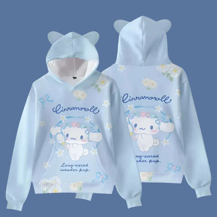 Adorable Cinnamoroll Cat-Eared Hoodie for Girls - Charming Sanrio Character Sweatshirt