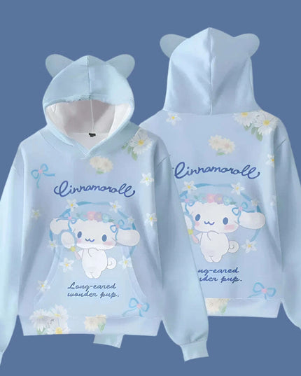 Adorable Cinnamoroll Cat-Eared Hoodie for Girls - Charming Sanrio Character Sweatshirt