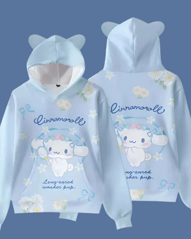 Adorable Cinnamoroll Cat-Eared Hoodie for Girls - Charming Sanrio Character Sweatshirt