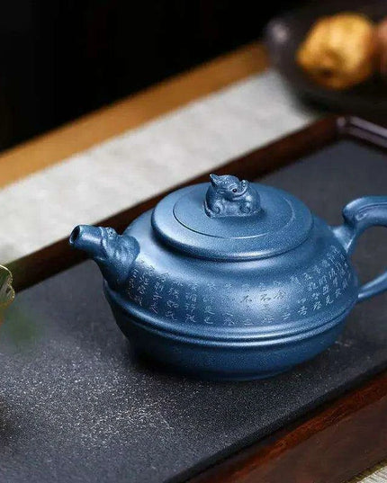 Artisan 340ml Yixing Teapot with Beautiful Blue Accents - Luxury Zisha Tea Set