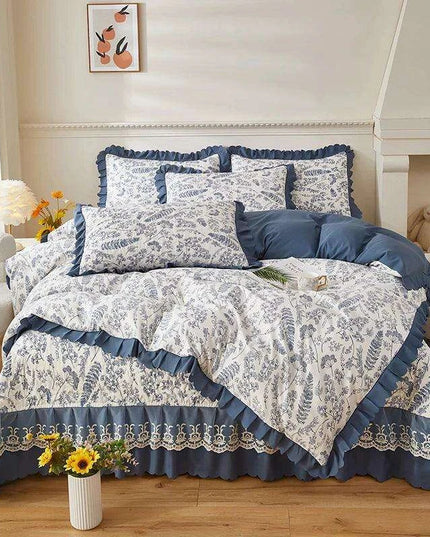 Chic Floral Ruffle Queen Bedding Set