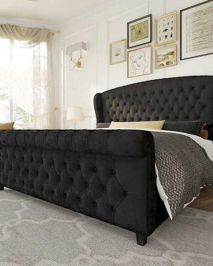 Opulent Handcrafted Velvet King Sleigh Bed - Sophisticated Style & Exceptional Comfort