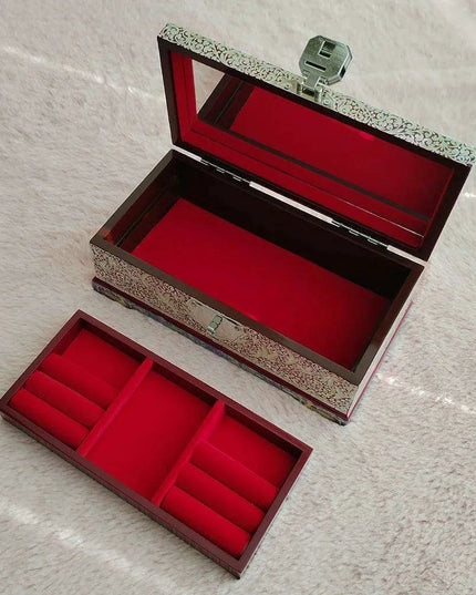 Elegant Handcrafted Mother of Pearl Jewelry Box with Mirror - Stylish Vanity Organizer for Women