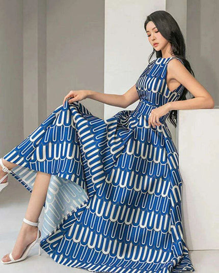 High Waist Contrast Print Evening Gown for Women