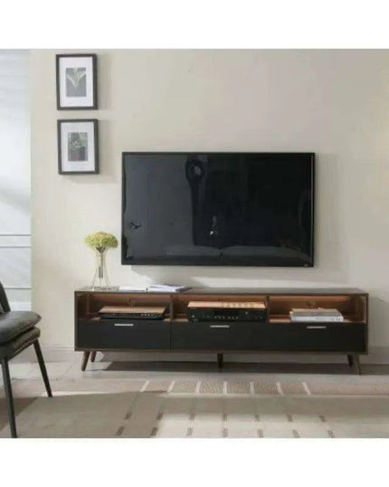 Walnut Modern Media Console - Sleek Entertainment Center with Ample Storage for Home and Office