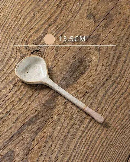 Japanese-Inspired Vintage Stoneware Soup Spoon with Extended Handle - Elegant Kitchen Tableware for 2024