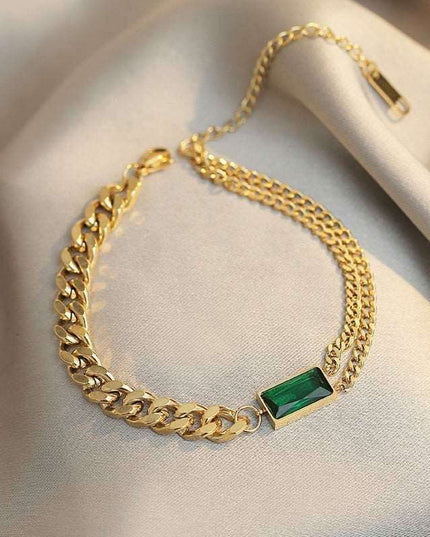 Emerald Elegance Geometric Rectangle Necklace - A Touch of Timeless Sophistication