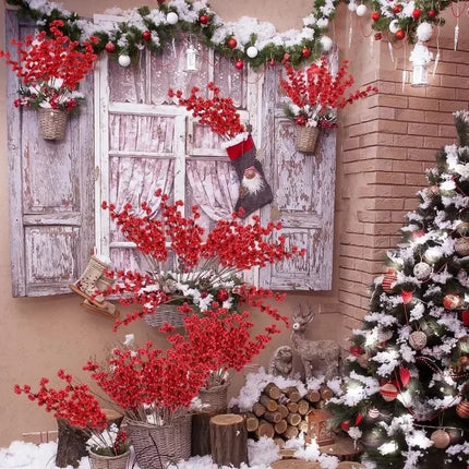 Christmas Red Berries Branch Fake Plants Flowers Artificial Holly Berry Stamen Wreath Ornaments for Xmas Tree Party Home Decor christmas-red-berries-branch-fake-plants-flowers-artificial-holly-berry-stamen-wreath-ornaments-for-xmas-tree-party-home-decor