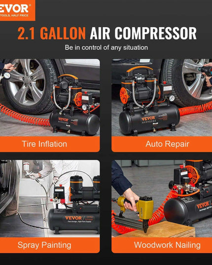 Whisper-Quiet Oil-Free Air Compressor Kit for Home and Automotive Use - Compact 9L, 18L, 24L, 35L Inflator