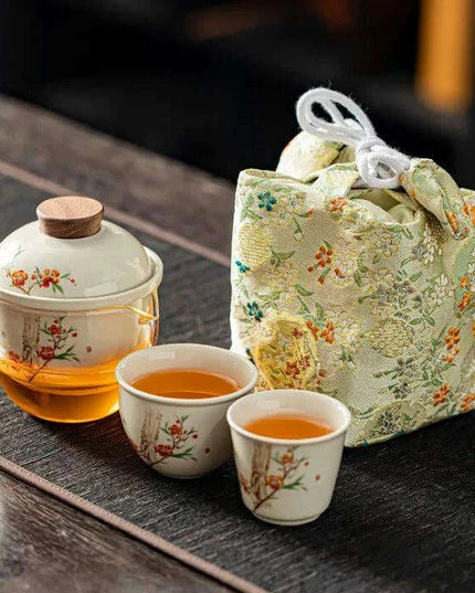 Portable Elegance: Travel-Friendly Chinese Kung Fu Tea Set with Glass Teapot and Cups