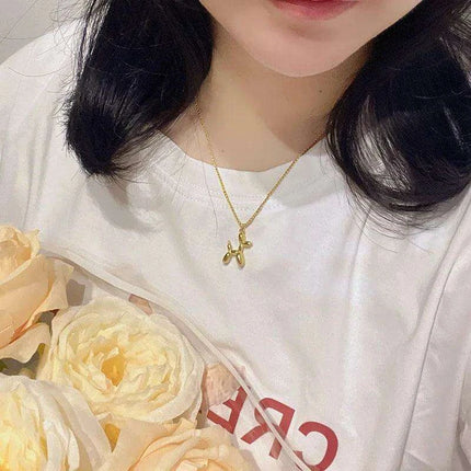Playful Poodle Balloon Dog Pendant Necklace - Unique Clavicle Chain Jewelry Gift for Dog Enthusiasts