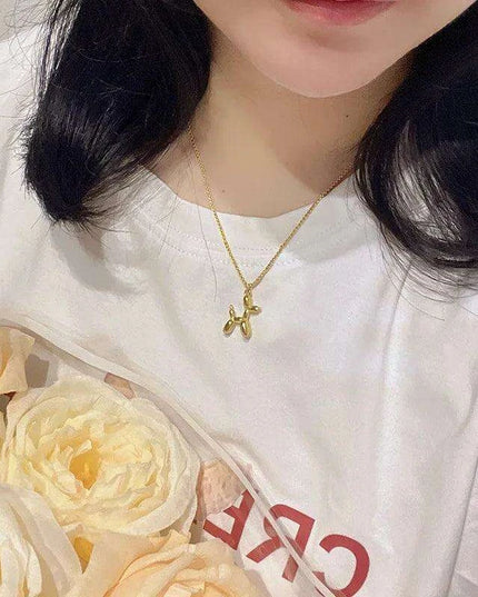 Playful Poodle Balloon Dog Pendant Necklace - Unique Clavicle Chain Jewelry Gift for Dog Enthusiasts