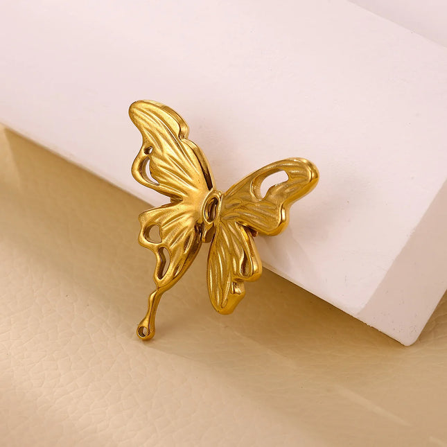 Gold-Plated Stainless Steel Butterfly Brooch