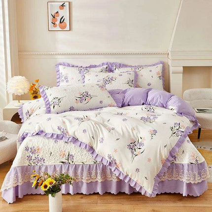 Chic Floral Ruffle Queen Bedding Set
