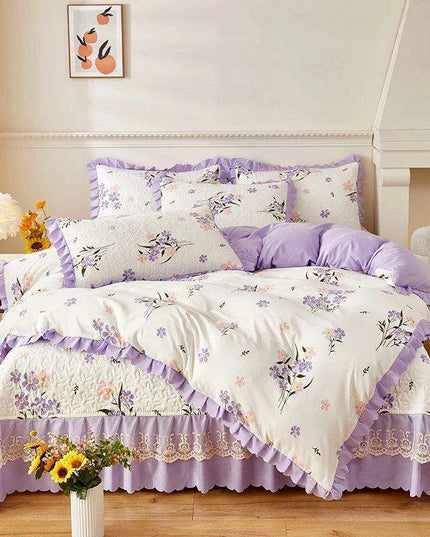 Chic Floral Ruffle Queen Bedding Set