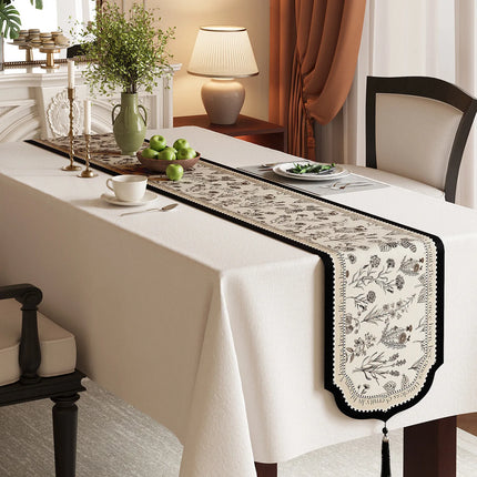 Vintage Floral Jacquard Table Runner with Tassels