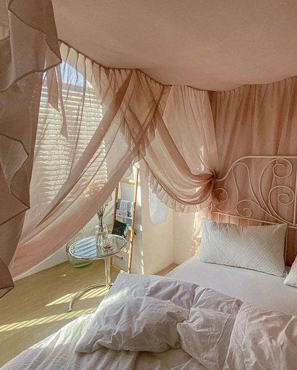 Elegant Sheer Linen Canopy Bed Drapes with Complete Mosquito Net Set