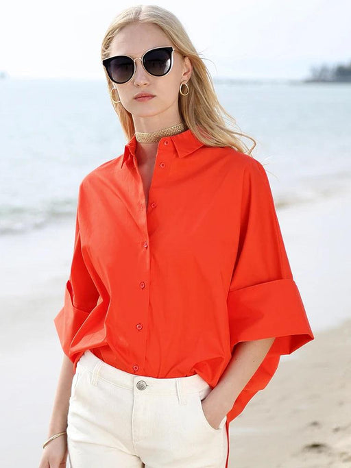 Effortlessly Chic Oversized Cotton Blouse for Women - 2024 Summer Collection in 4 Stylish Shades