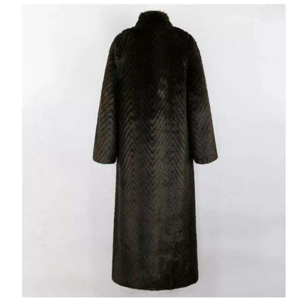 Elegant Striped Faux Mink Fur Winter Coat