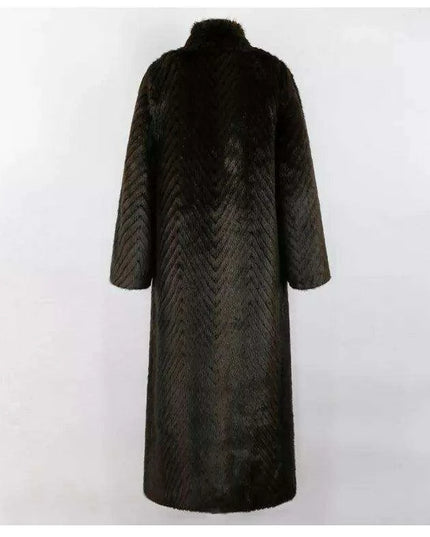Elegant Striped Faux Mink Fur Winter Coat