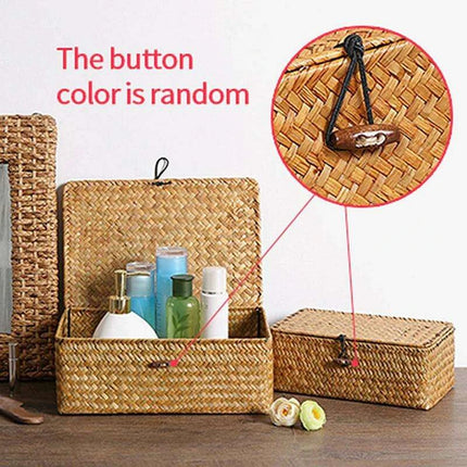 Woven Seagrass Storage Basket with Lid - Elegant and Functional Home Organizer