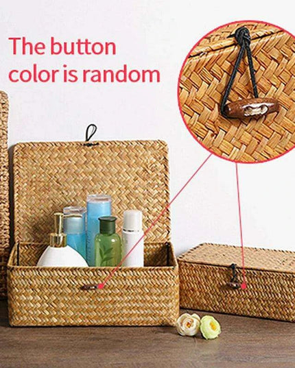 Woven Seagrass Storage Basket with Lid - Elegant and Functional Home Organizer