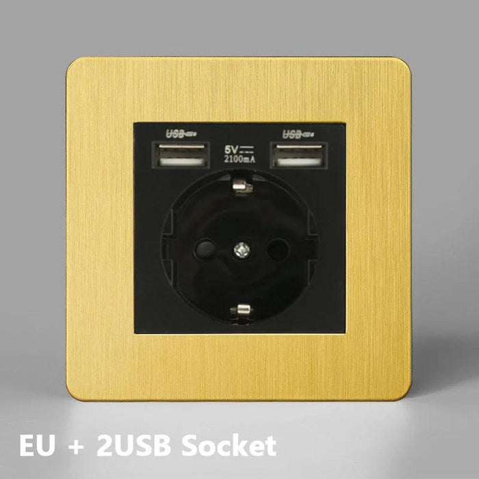 Luxurious Gold Dimmer Switch Set with USB Charging Port - Perfect for French/EU Plugs