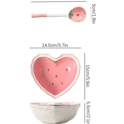 Strawberry Delight Dining Ensemble: Bowl, Spoon, and Plate Set