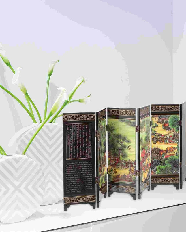 Elegant Vintage Chinese Mini Folding Screen - Stylish Room Divider for Office and Home Decor