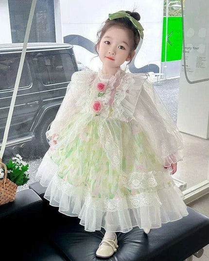 Enchanted Floral Tulle Princess Dress for Girls with Long Sleeves