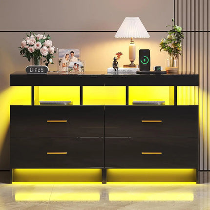 Comfort Haven LED Nightstand with Charging Station & 2 Drawers