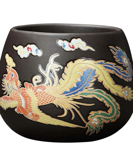 Artisan Dragon and Phoenix Purple Clay Teapot for Traditional Kung Fu Tea Ceremony