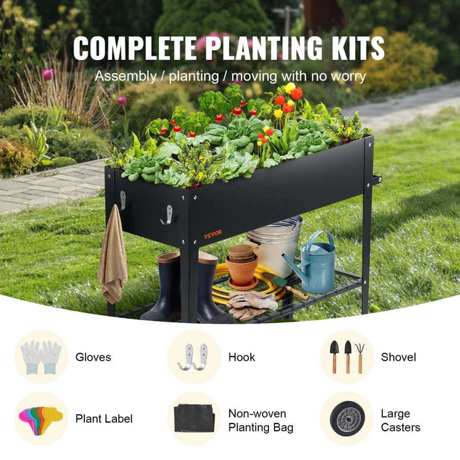 Mobile Steel Elevated Garden Bed with Drainage and Complete Gardening Kit