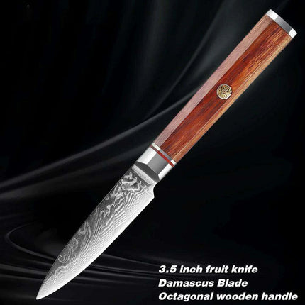 Luxurious 7-Piece Damascus Steel Knife Set with Artisan Rosewood Handles