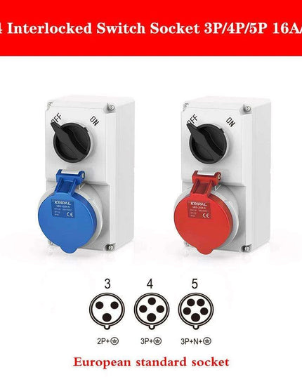 Heavy-Duty Waterproof 32A CEE Combination Socket with Circuit Protection and Switch Control