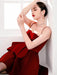 Red Velvet Sleeveless Slip Dress with Trendy Patchwork for Summer