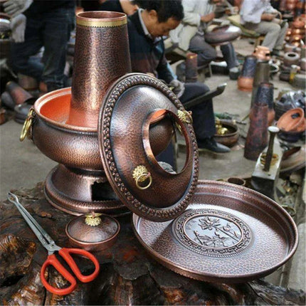 Retro Copper Charcoal Hot Pot - Premium Handcrafted Cooking Vessel