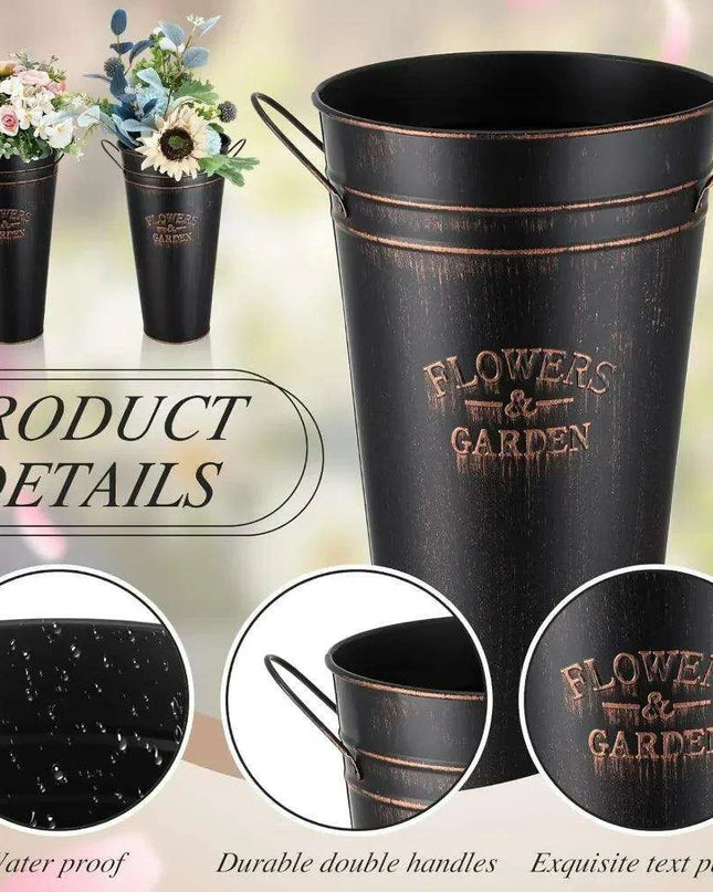 Charming 15" Rustic Galvanized Metal Flower Buckets - Set of 12 for Stylish Home Accents and Gifting