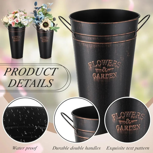 15 Inch Galvanized Flower Buckets - Set of 12 | Elegant Metal Vases for Home Decor and Gifts