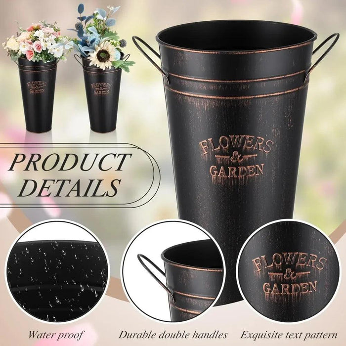 15" Rustic Galvanized Metal Flower Buckets - Bulk Set of 12 | Stylish Vases for Home Decor and Gifting