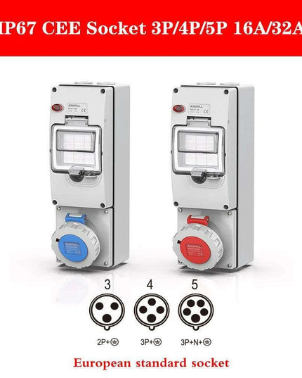Heavy-Duty Waterproof 32A CEE Combination Socket with Circuit Protection and Switch Control