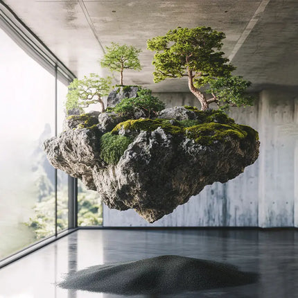 Dream floating island landscape simulation green plant rockery stone hanging moss plant landscaping commercial window creative dream-floating-island-landscape-simulation-green-plant-rockery-stone-hanging-moss-plant-landscaping-commercial-window-creative