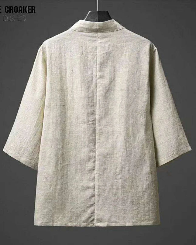 Elegant Cotton Linen Men's Yukata Kimono Robe - Chic Asian-Inspired Lounging Attire