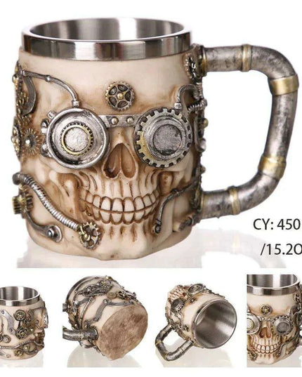 Skull Knight Tankard: Stainless Steel Resin Beer Stein - Viking Halloween Decor for Tea Pub