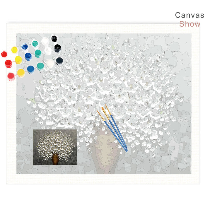 Acrylic Painting Kit: Gray Blossoms DIY Set for Adults - Canvas, Brushes, and Paints Included